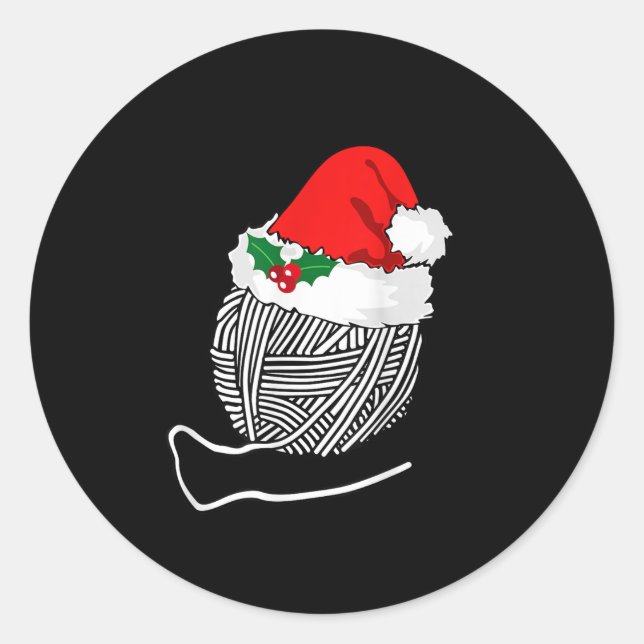 Sticker Rond Yarn Ball Santa Knitting T Shirt Christmas Women's (Devant)