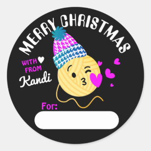 Sticker Rond Yarn emoji baiser visage tricot crochet Noël