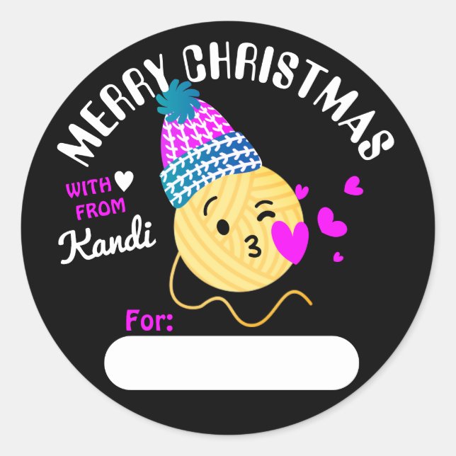 Sticker Rond Yarn emoji baiser visage tricot crochet Noël (Devant)