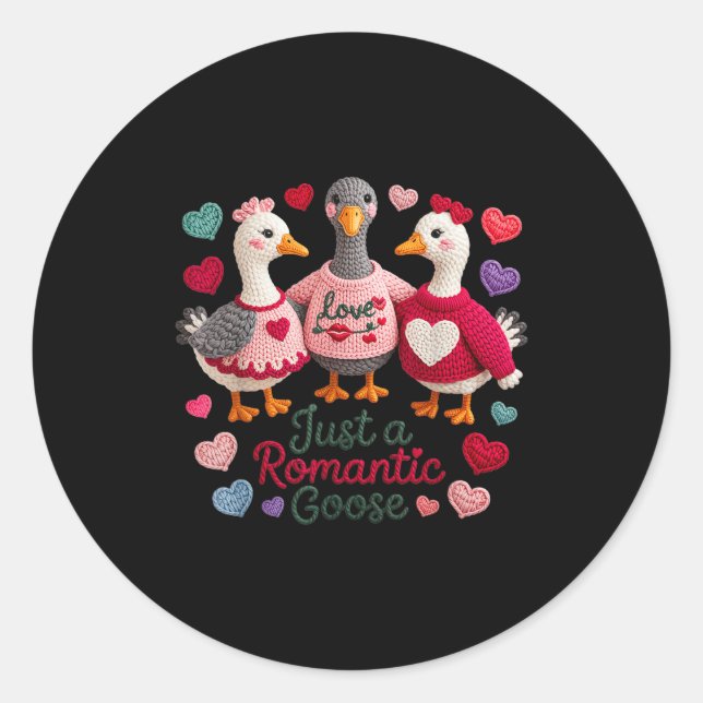 Sticker Rond Yarn Funny Valentine Just A Romantic Goose Hearts  (Devant)