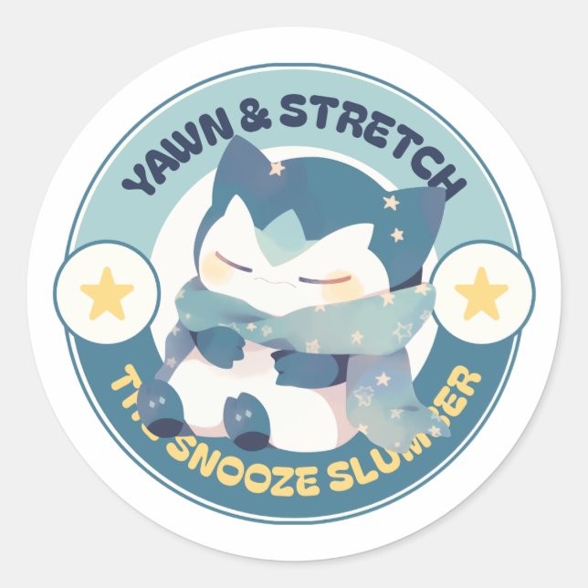 Sticker Rond Yawn Stretch Snooze Slummer Funny (Devant)