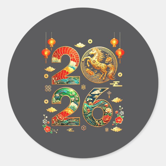 Sticker Rond Year Of The Horse 2026 Chinese New Year Lunar New  (Devant)