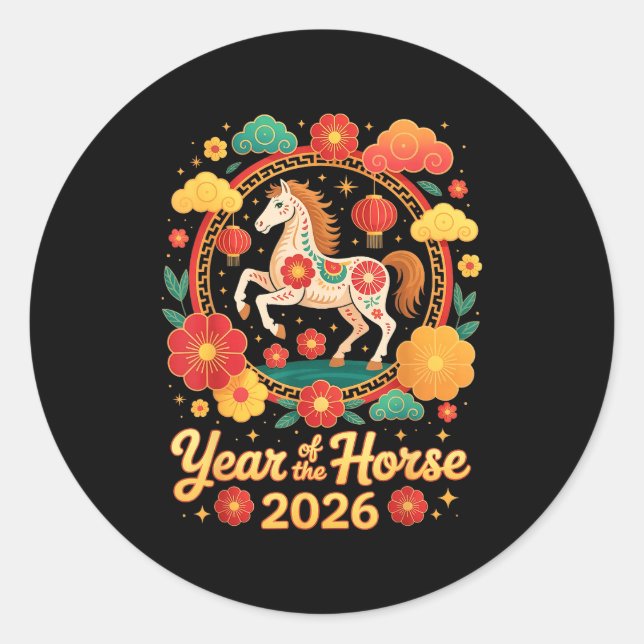 Sticker Rond Year Of The Horse 2026 Chinese New Year Men Women  (Devant)