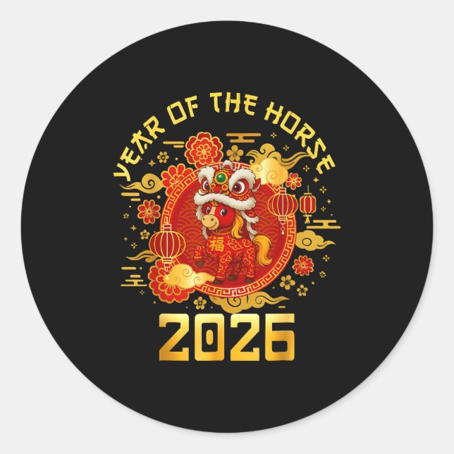 Sticker Rond Year Of The Horse 2026 Family Matching Mens Womens (Devant)