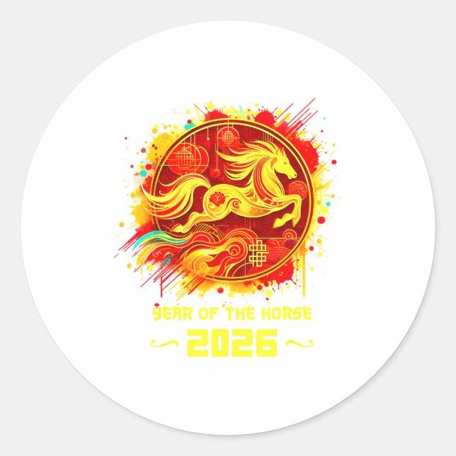 Sticker Rond Year Of The Horse 2026 Lunar New Year Chinese New  (Devant)