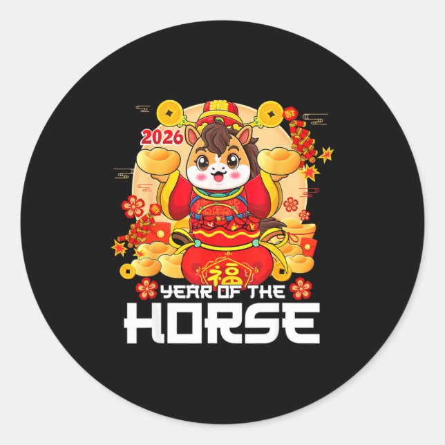 Sticker Rond Year Of The Horse 2026 Lunar New Year Chinese Zodi (Devant)