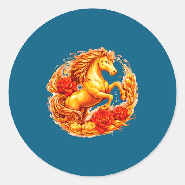 Sticker Rond Year Of The Horse Chinese Lunar Zodiac Astrology A (Devant)