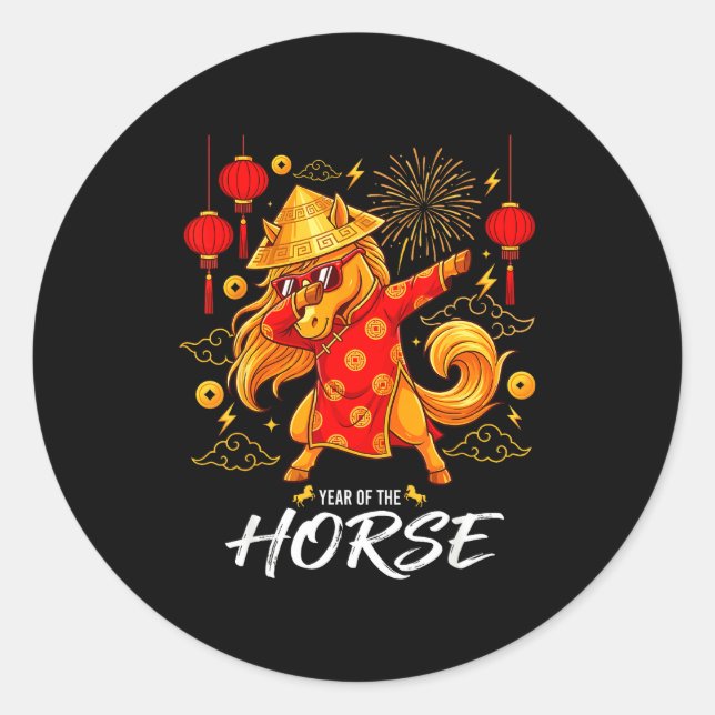 Sticker Rond Year Of The Horse Dabbing Zodiac Horse Chinese New (Devant)