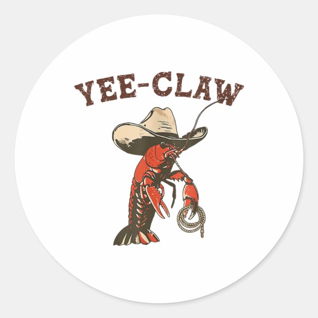 Sticker Rond Yee Claw Funky Crawfish Festival de fruits de mer  (Devant)