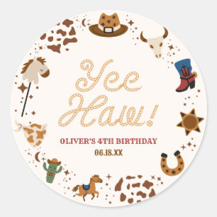 Sticker Rond Yee Haw ! Western Cowboy Rodeo fête d'anniversaire