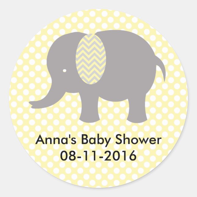 Sticker Rond Yellow and gray Elephant Baby SHower (Devant)