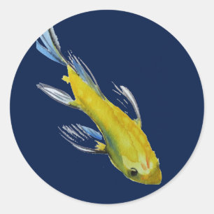 Sticker Rond Yellow koi Japonais carp watercolour art fish