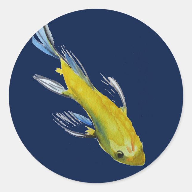 Sticker Rond Yellow koi Japonais carp watercolour art fish (Devant)