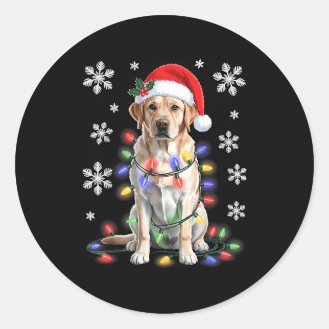 Sticker Rond Yellow Labrador Retriever Christmas Tree Light Paj (Devant)