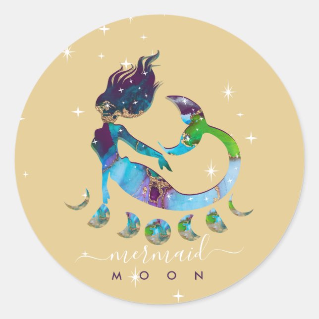 Sticker Rond Yellow Mermaid lune instruction spirituelle zodiaq (Devant)