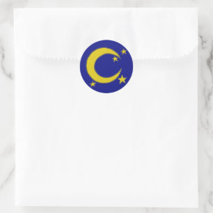 Sticker Rond Yellow Moon Stars Nuit Sky Astronomie Minuit