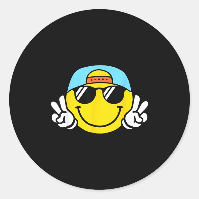 Sticker Rond Yellow Smile Face Cute Checkered Peace Smiling Hap (Devant)