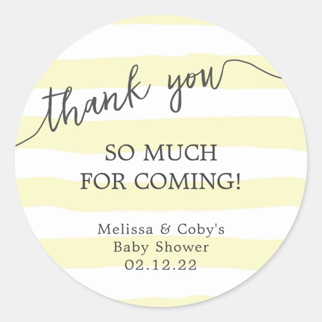 Sticker Rond Yellow Stripes baby shower merci pour (Devant)