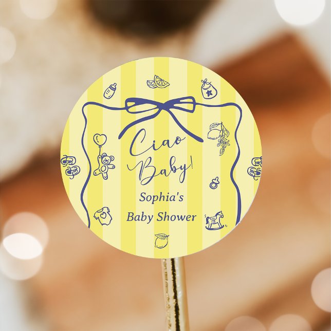 Sticker Rond Yellow Stripes Italian Themed Ciao Baby  (Créateur téléchargé)