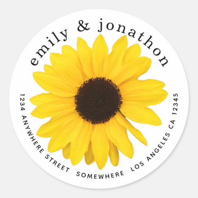 Sticker Rond Yellow Sunflower Names Adresse de retour (Devant)