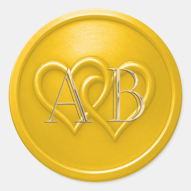 Sticker Rond Yellow Two Hearts Intertwined Monogram Wedding (Devant)