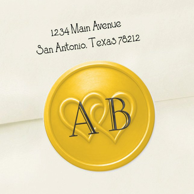 Sticker Rond Yellow Two Hearts Intertwined Wedding Black  (Créateur téléchargé)