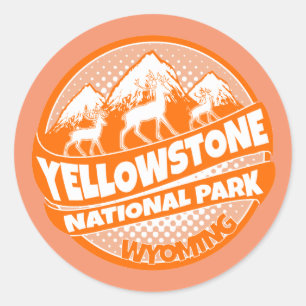 Sticker Rond Yellowstone National Park Vignette orange du Wyomi