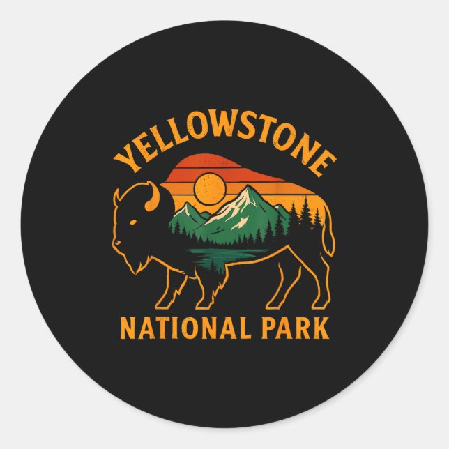 Sticker Rond Yellowstone National Park Wyoming Buffalo Bison Su (Devant)