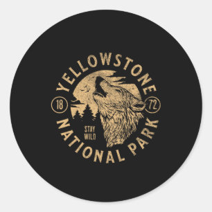 Sticker Rond Yellowstone Wyoming Wolf Nature Randonnée en plein
