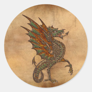 Sticker Rond Yes Old Medieval Dragon Design