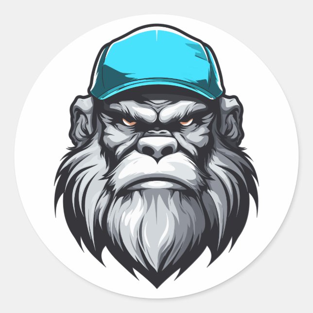 Sticker Rond Yeti Sasquatch Gris Grandpa Bigfoot (Devant)