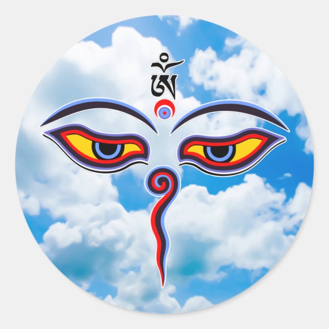 Sticker Rond Yeux de sagesse de Bouddha - Les yeux du temple Bo (Devant)