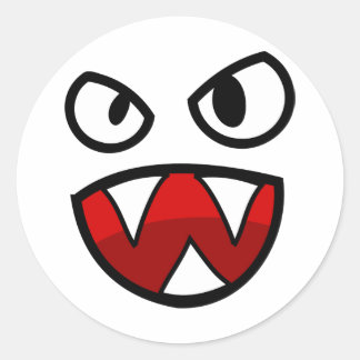 Sticker Rond Yeux et bouche de monstre de dessin animé avec den