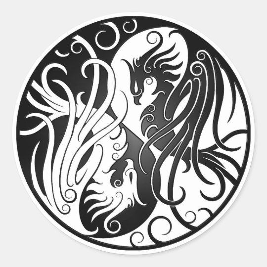 Sticker Rond Yin Blanc Et Noir Yang Phoenix Zazzle Fr