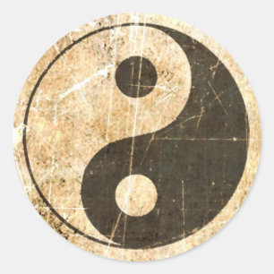 Sticker Rond Yin vintage rayé et porté Yang