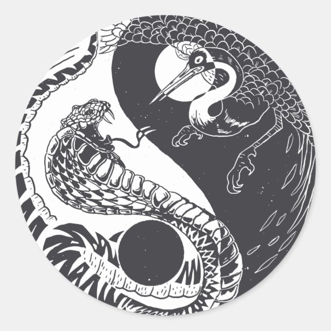 Sticker Rond Yin Yang Animal Art, Snake vs Bird (Devant)