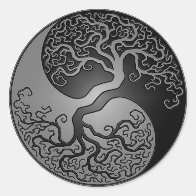 Sticker Rond Yin Yang Arbre foncé (Devant)
