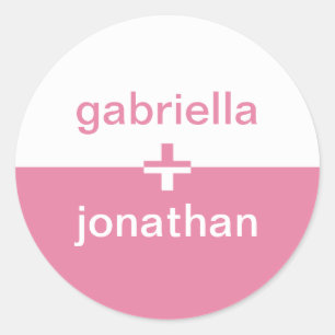Sticker Rond Yin yang blanc rose plus nom personnalisé faveur p