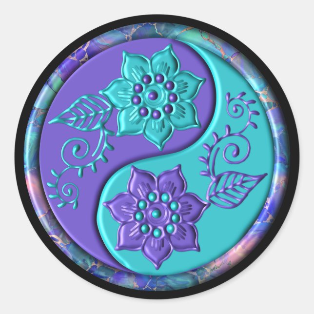 Sticker Rond Yin Yang Bleu et Violet (Devant)