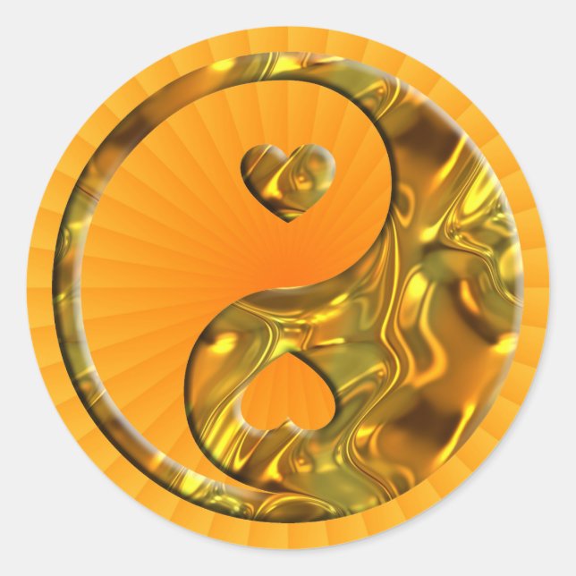 Sticker Rond Yin & Yang / Coeurs or (Devant)