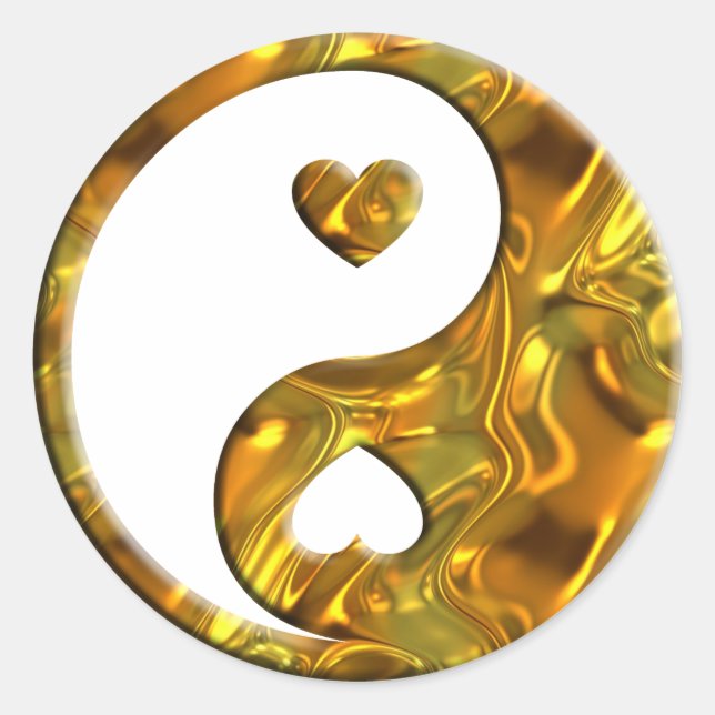 Sticker Rond Yin & Yang / Coeurs or (Devant)