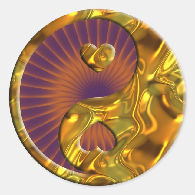 Sticker Rond Yin & Yang / Coeurs or | brillance orange (Devant)