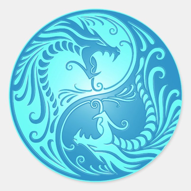Sticker Rond Yin Yang Dragons, bleu clair (Devant)
