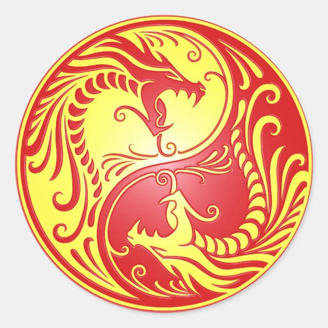 Sticker Rond Yin Yang Dragons, rouge et jaune (Devant)