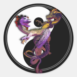 Sticker Rond Yin Yang et les dragons Danse de l'Amour