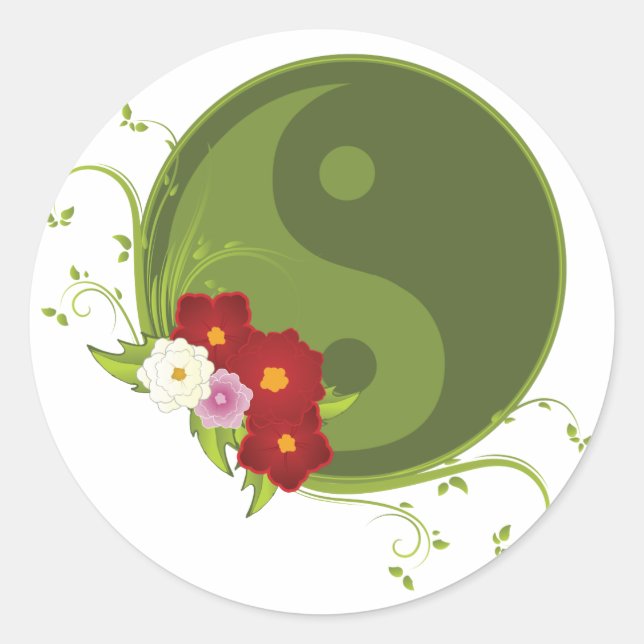 Sticker Rond Yin Yang et les fleurs (Devant)