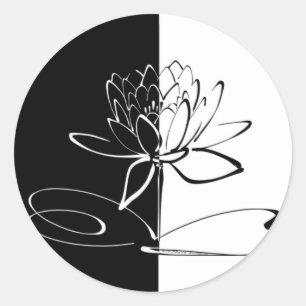 Sticker Rond Yin Yang Fleur de Lotus Noir et Blanc