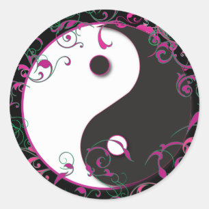 Sticker Rond Yin & Yang Floral Design