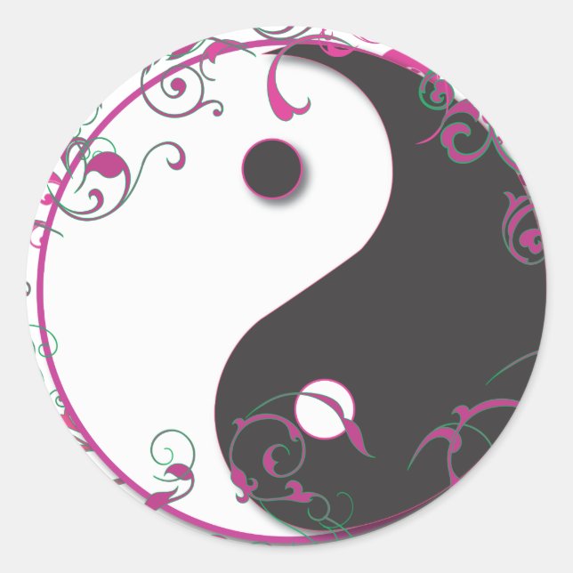 Sticker Rond Yin & Yang Floral Design (Devant)