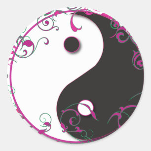 Sticker Rond Yin & Yang Floral Design